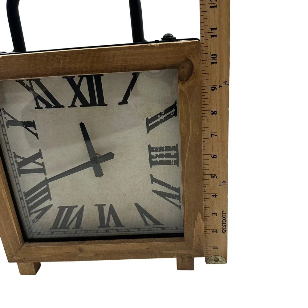 Zest Garden Limited Square‎ Wood Farmhouse Tabletop Clock Roman Numerals 12in
